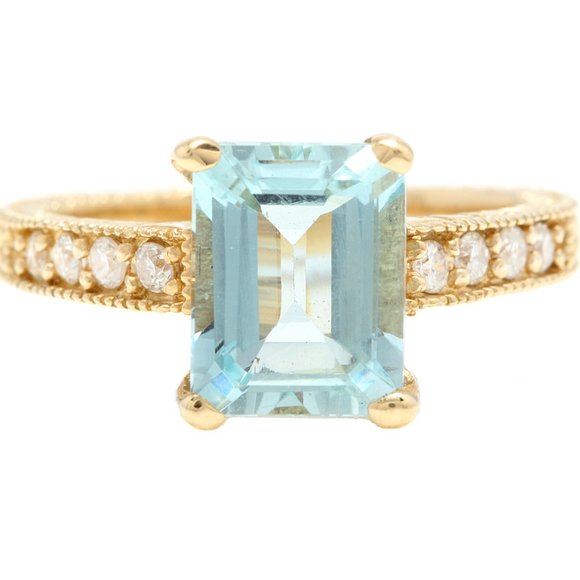 3.20Ct Natural Aquamarine & Diamond 14KY Gold Ring